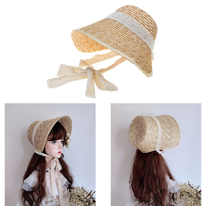 Bucket Hat Straw - 달콤한 소녀 태양 LolitaStyle SummerBeach 밀짚