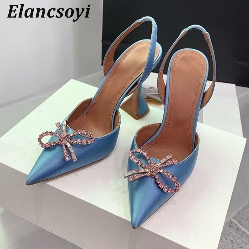 Casual Sandal Leather - 뾰족코 하이힐 여성 펌프스 크리스탈 리본