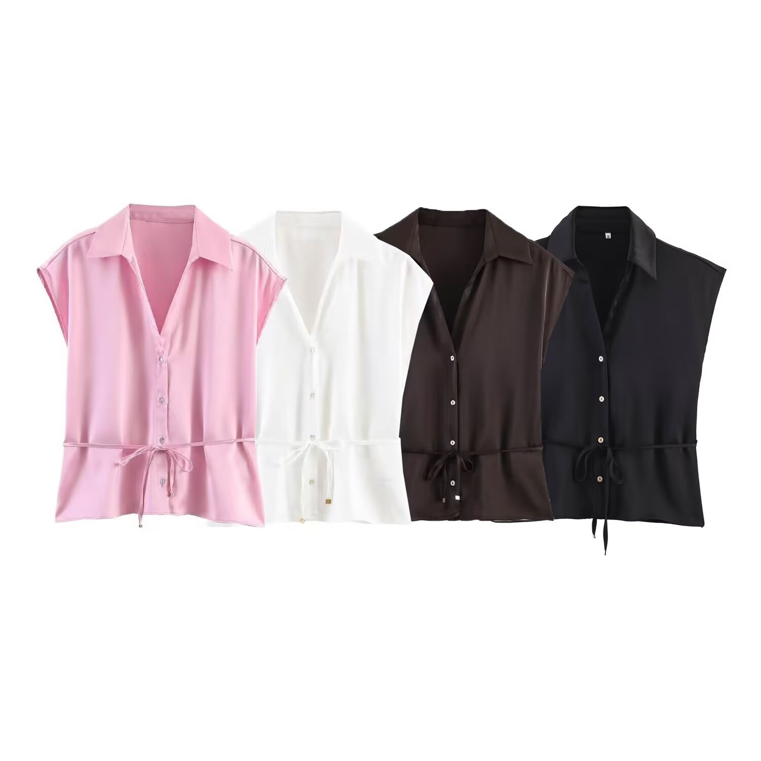 Shirt Camp Collar - Willshela 여성 패션 벨트 솔리드 싱글