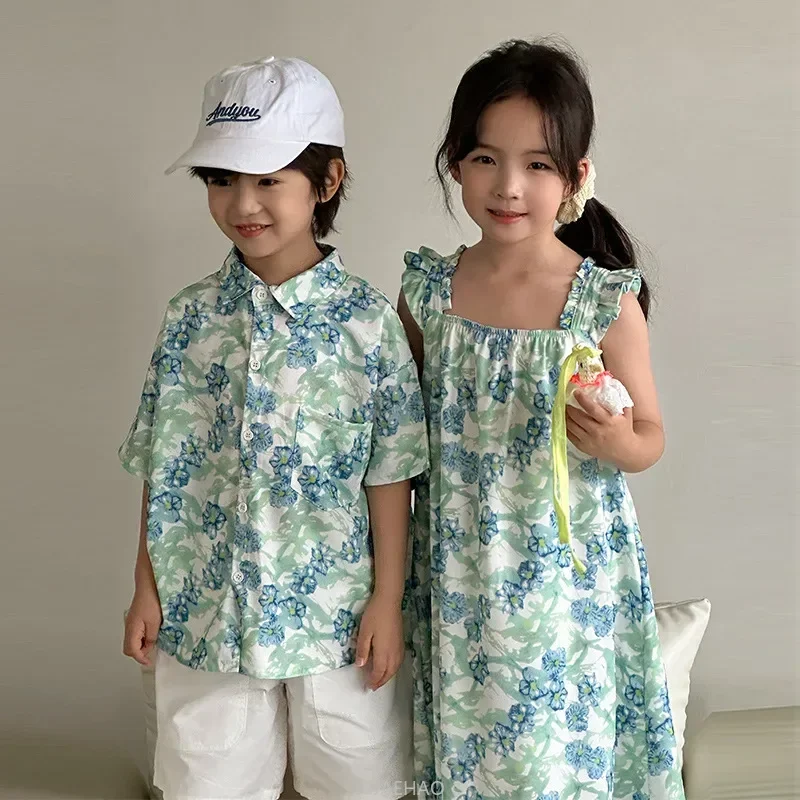 룩 보이즈 셔츠 한국 아동복 트윈닝 형제 자매 매칭 드 - Resort Shirt Floral 리뷰 및 가격